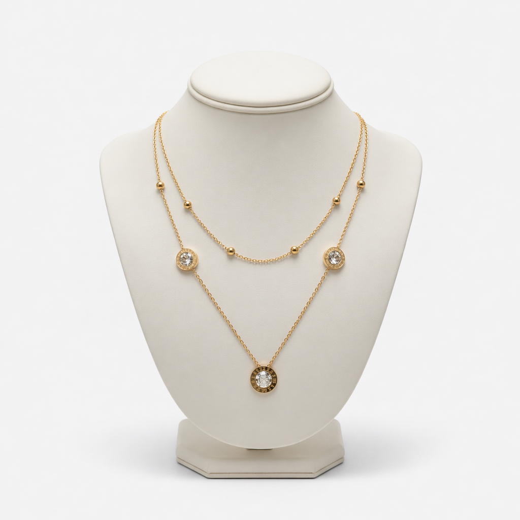 Celestial Layered Coin Necklace – Elegant Gold Layered Necklace for Women
