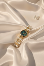 Royal Emerald Pearl Watch – Elegant Gold Watch for Women