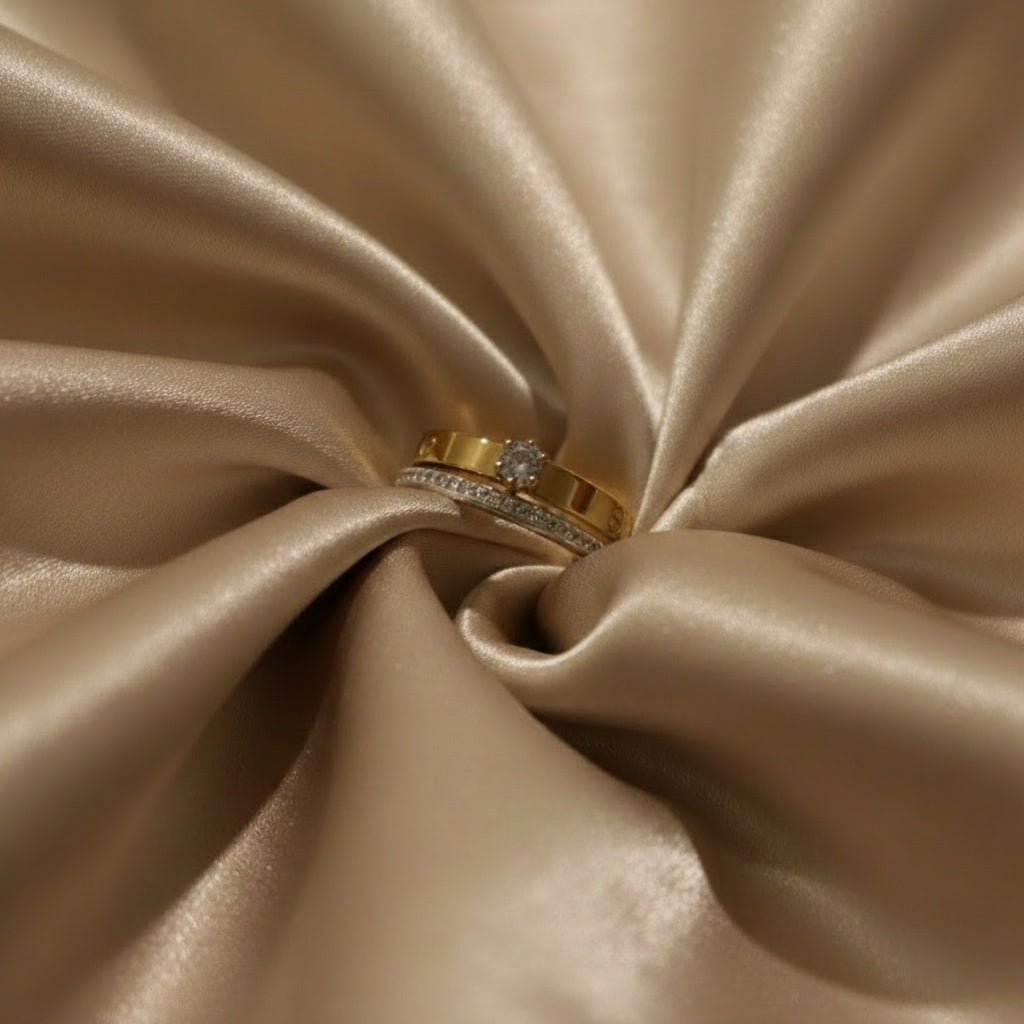 Royal Solitaire Duo Ring – Elegant Gold Double Stone Ring for Women