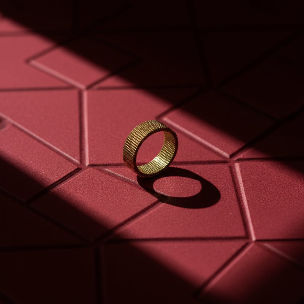 Mesh Luxe Ring – Elegant Gold Textured Statement Ring for Women