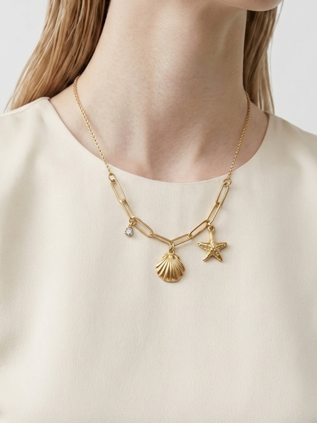 Ocean Charm Link Necklace – Elegant Gold Charm Necklace for Women