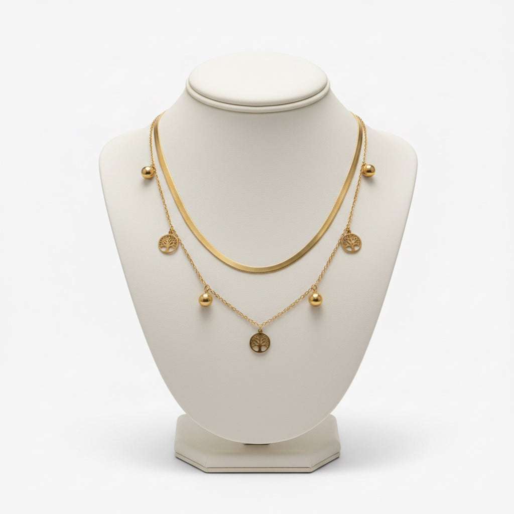 Golden Herringbone Charm Necklace – Elegant Gold Statement Necklace for Women
