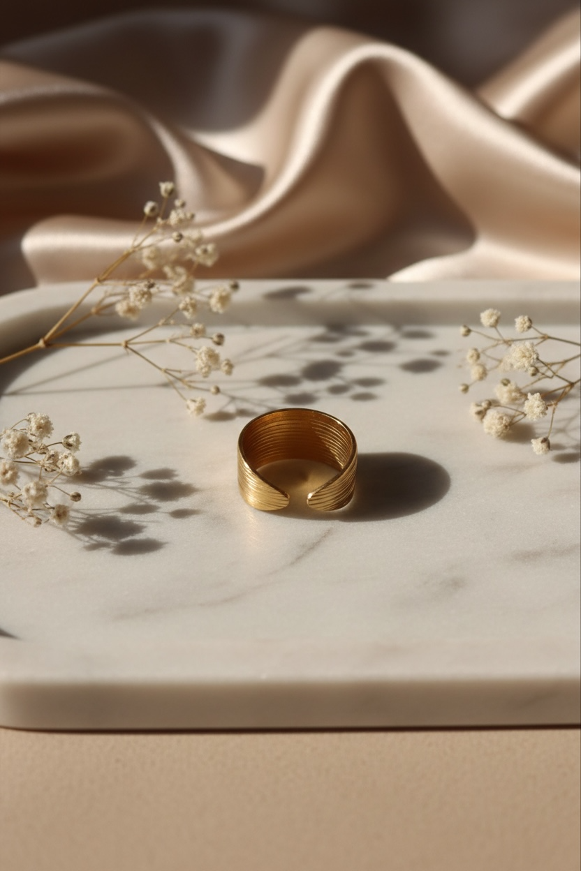 Ribbed Gold Cuff Ring – Elegant Gold Ring for Women
