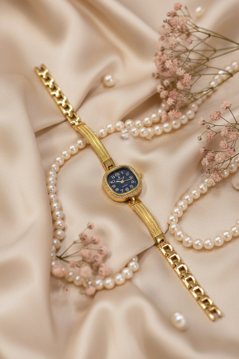 Midnight Luxe Watch – Elegant Black Gold Watch for Women