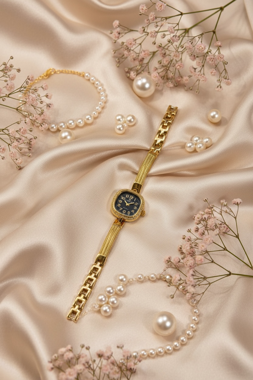 Midnight Luxe Watch – Elegant Black Gold Watch for Women