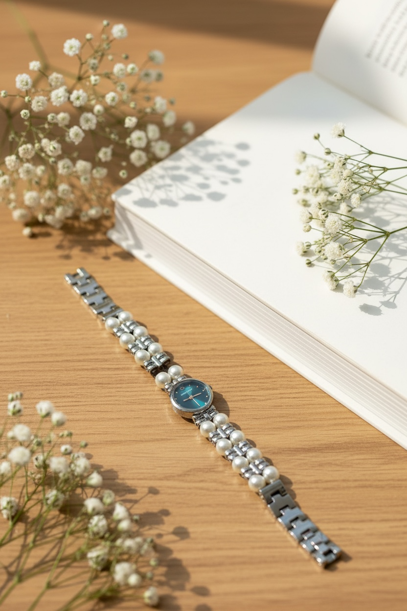 Emerald Pearl Watch – Elegant Gold Watch for Women