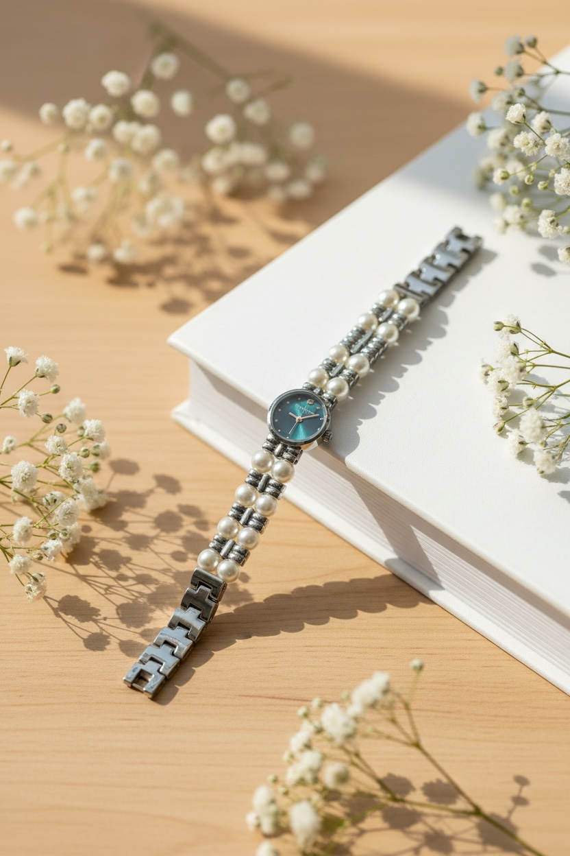 Emerald Pearl Watch – Elegant Gold Watch for Women