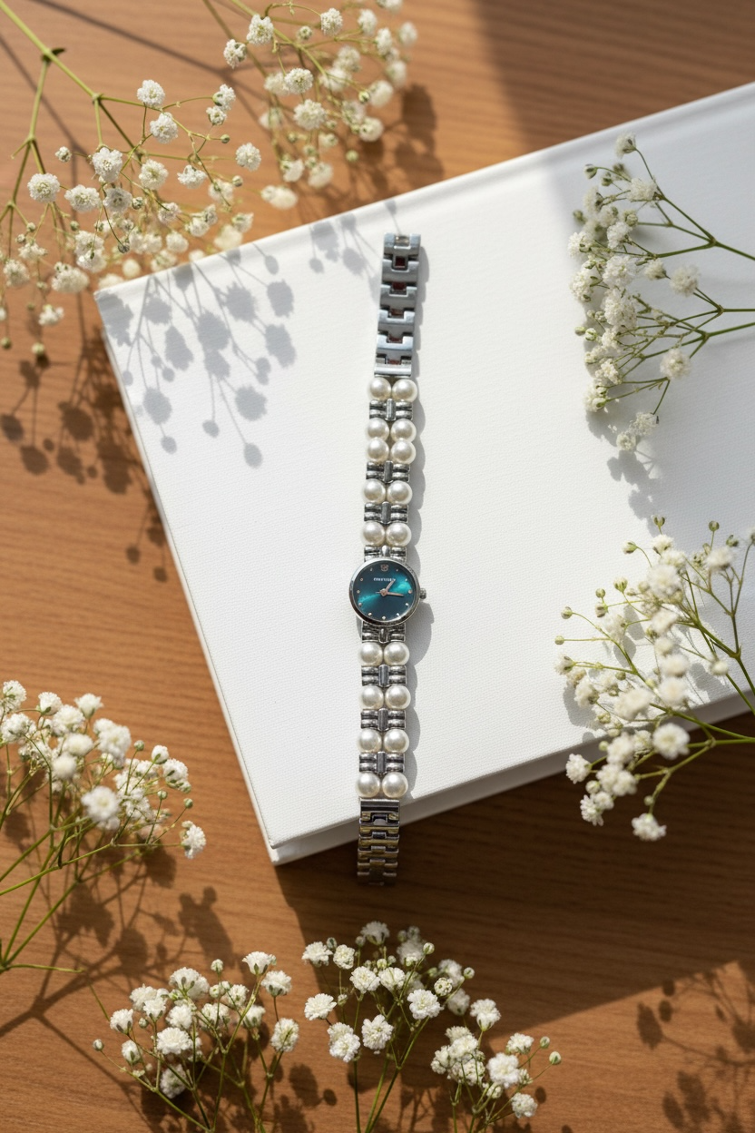 Emerald Pearl Watch – Elegant Gold Watch for Women