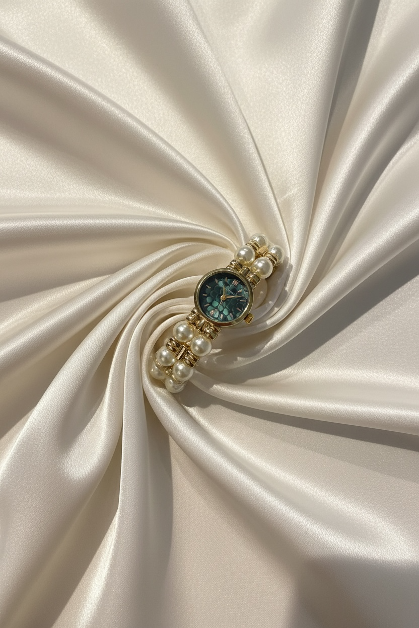 Royal Emerald Pearl Watch – Elegant Gold Watch for Women