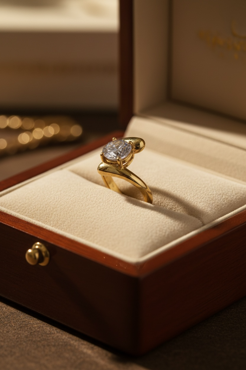 Luna Solitaire Ring – Elegant Gold Ring for Women