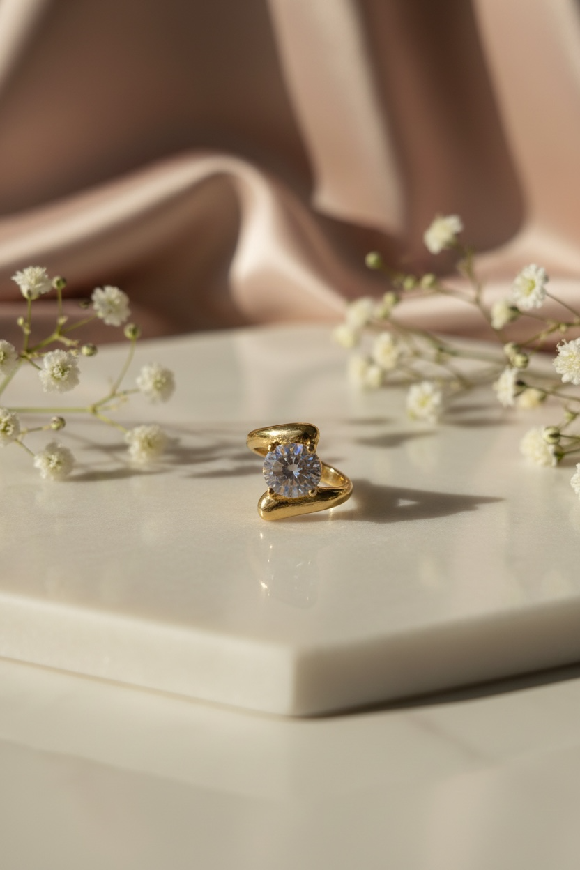 Luna Solitaire Ring – Elegant Gold Ring for Women