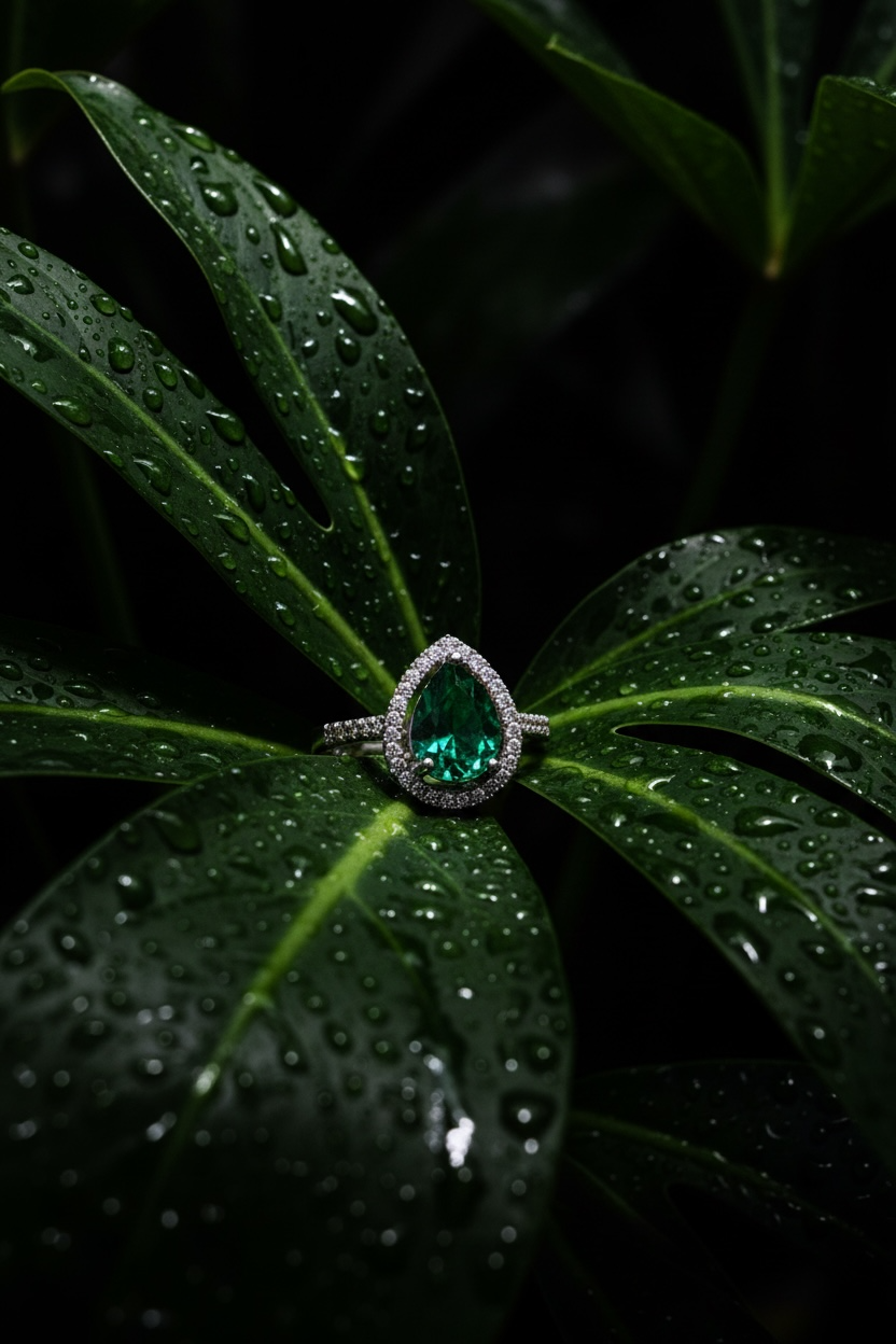 Royal Emerald Halo Ring – Elegant Gold Ring for Women