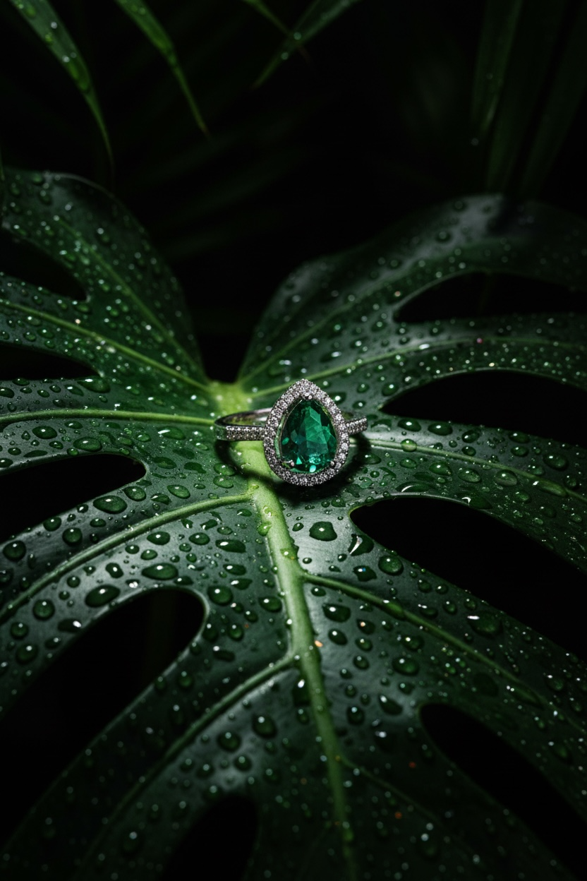Royal Emerald Halo Ring – Elegant Gold Ring for Women