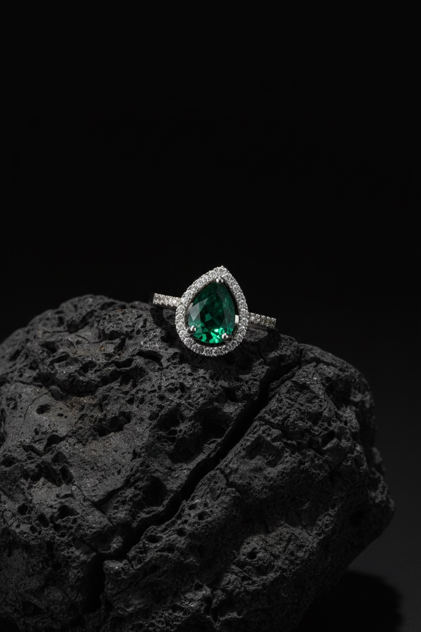 Royal Emerald Halo Ring – Elegant Gold Ring for Women