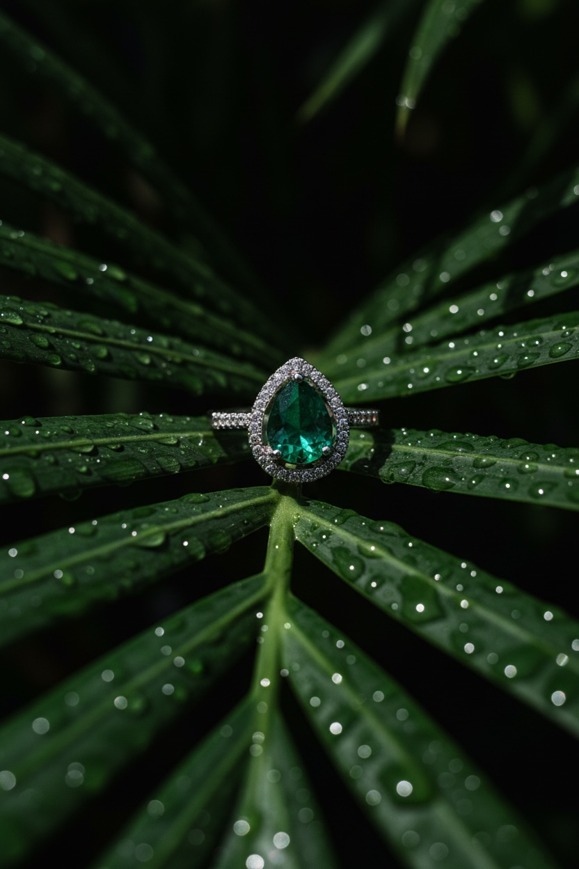 Royal Emerald Halo Ring – Elegant Gold Ring for Women