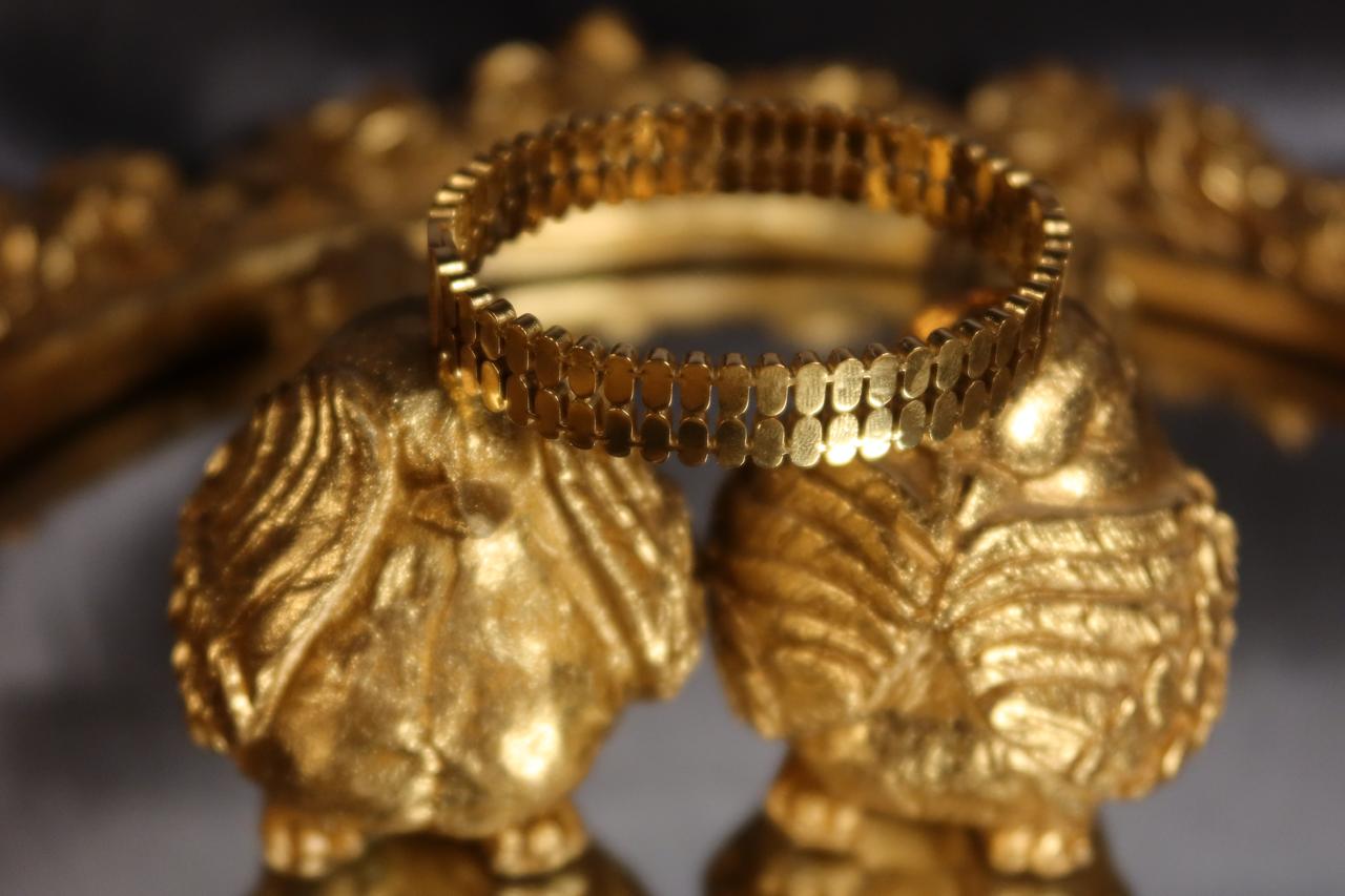 Golden Tile Chain Handcuff – Elegant Gold Statement Handcuff for Women