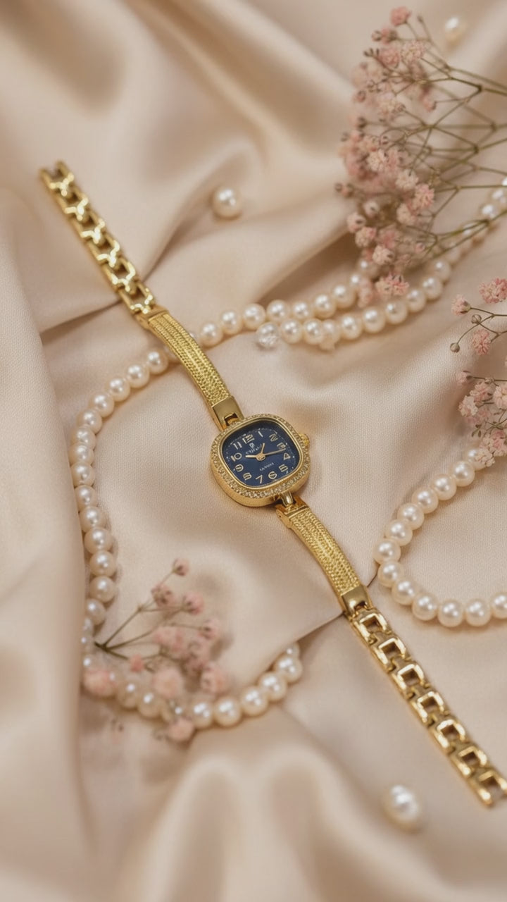 Midnight Luxe Watch – Elegant Black Gold Watch for Women