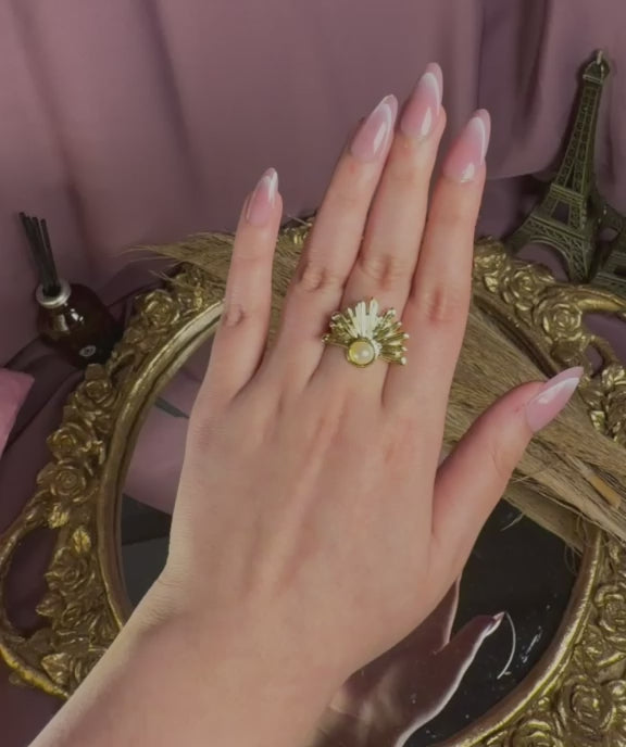 Pearl Sunburst Ring – Elegant Pearl Statement Piece