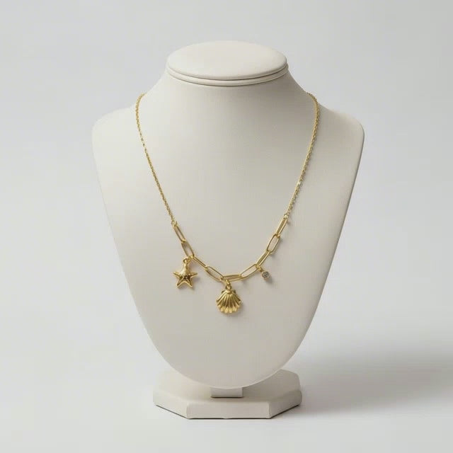 Ocean Charm Link Necklace – Elegant Gold Charm Necklace for Women