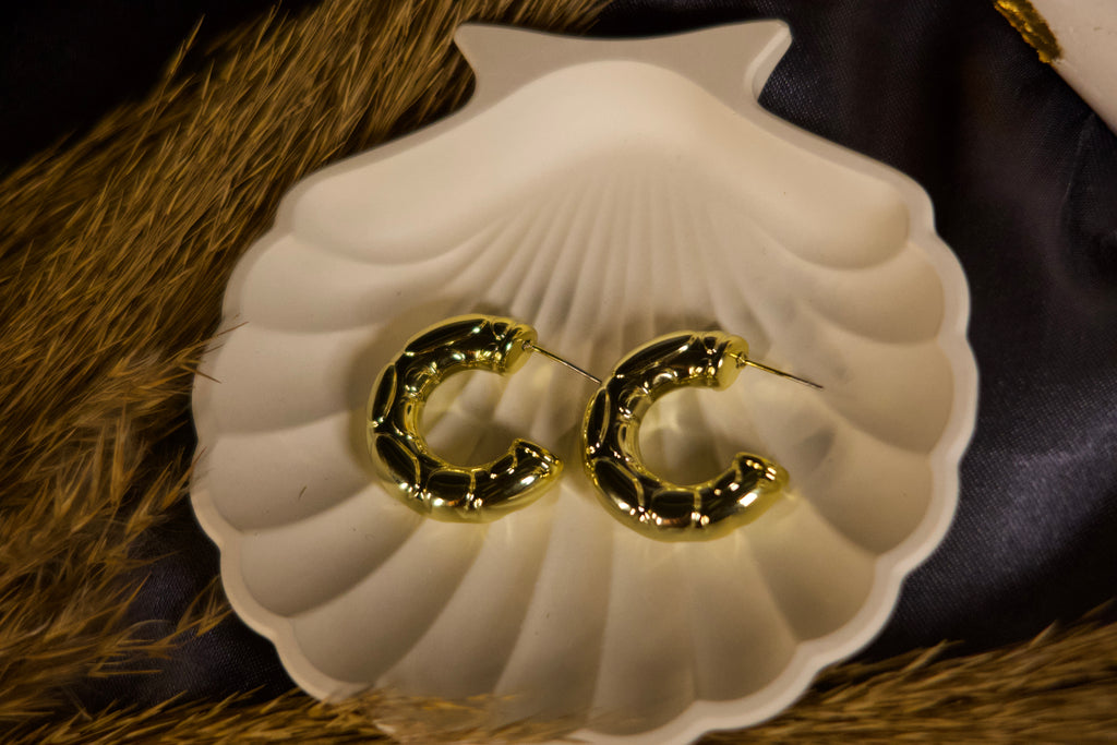 Textured C-Hoop Earrings – Elegant Gold Statement Earrings for Women
