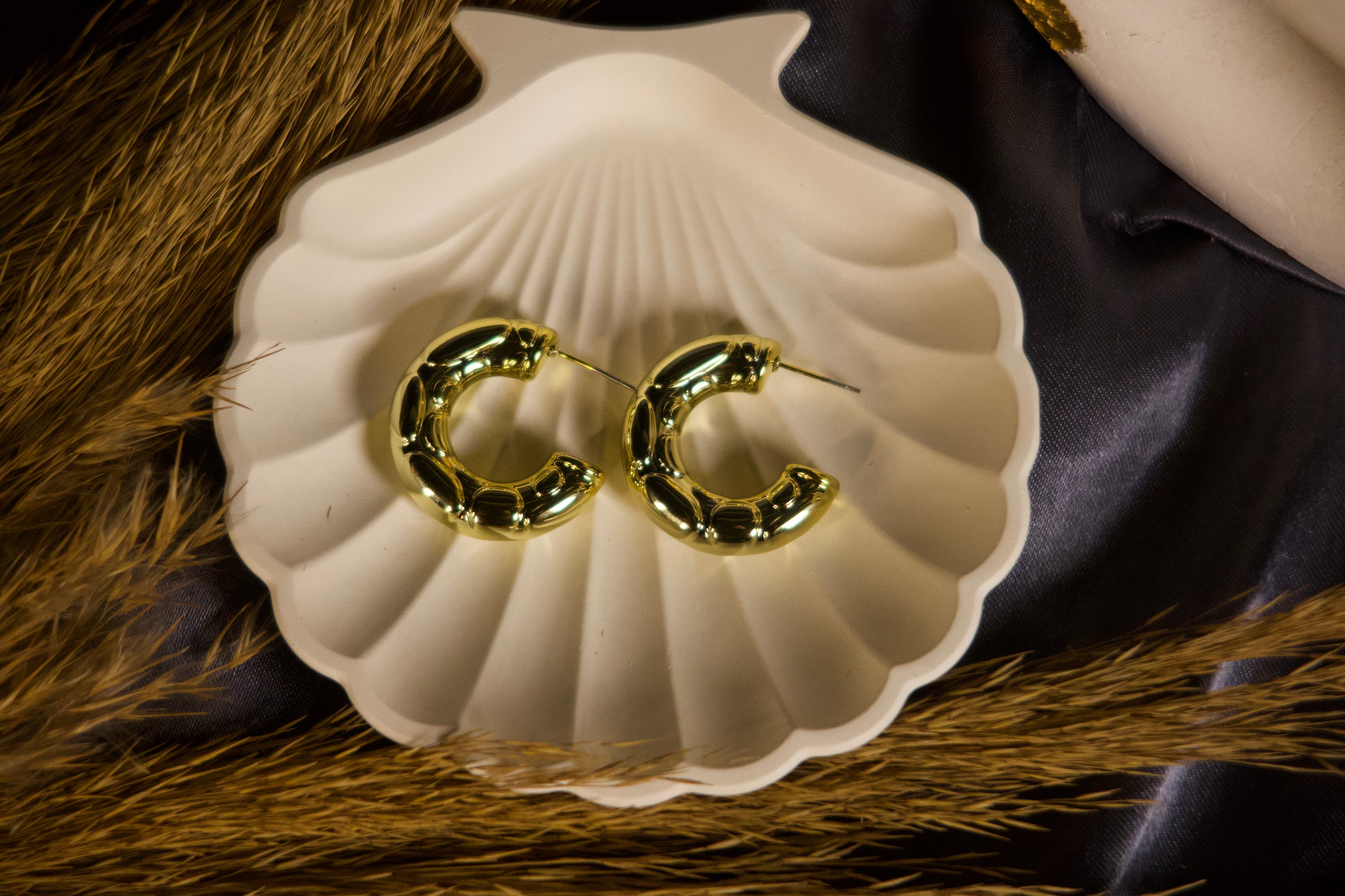 Textured C-Hoop Earrings – Elegant Gold Statement Earrings for Women